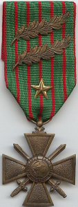 World War One Croix de Guerre with bronze palms and silver star.