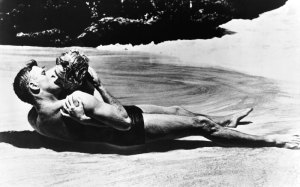 Deborah Kerr and Burt Lancaster in the famous beach scene from the film version of From Here To Eternity.
