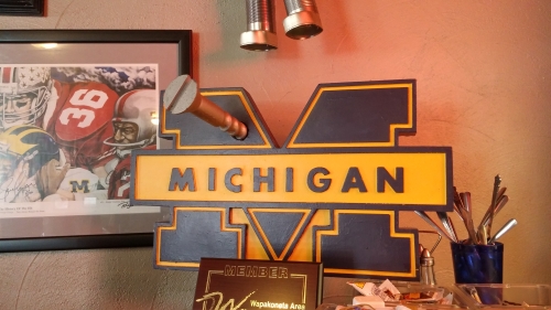 "Screw Michigan" display at Woody's Tavern in Wapakoneta, Ohio. One of the great college football rivalries in the United States.