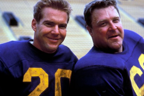Dennis Quaid and John Goodman in the 1988 film "Everybody's All American," based on the novel by Frank DeFord. Quaid is a college hero who makes it to the pros, but finds play at the professional level far different from college, and then has to deal with life later on----after the cheering has stopped. (Photo: Allmovie) 
