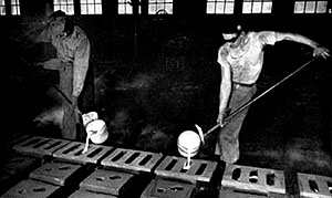 Workers at the Hamilton Foundry in Hamilton, Ohio.