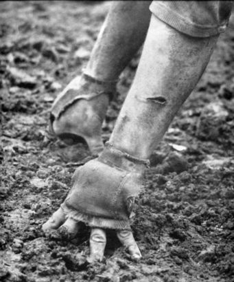 One of the gritty photos of a lineman's gloved hands that appeared in the Life Magazine story on Martin's Ferry football in the early 1960s. Photo: LIfe Magazine/Ohio Valley Athletics