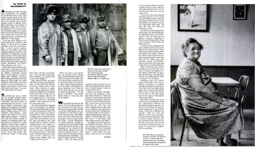 Mrs. Groza, mother of Lou and Alex, as featured in the Life Magazine story. At left, industrial workers in the town.